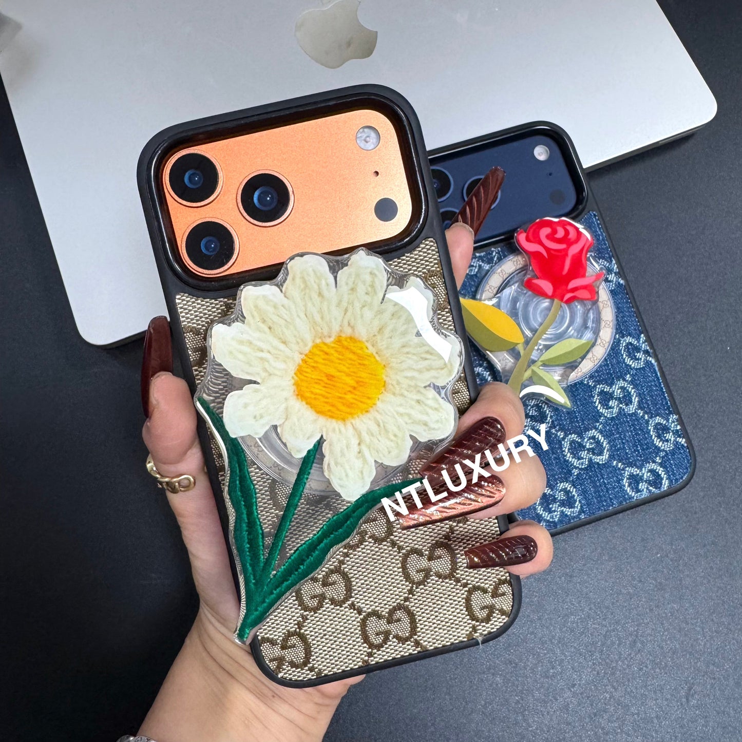 Denim Good Magsafe Design Phone Case With FLoral Magsafe Holder