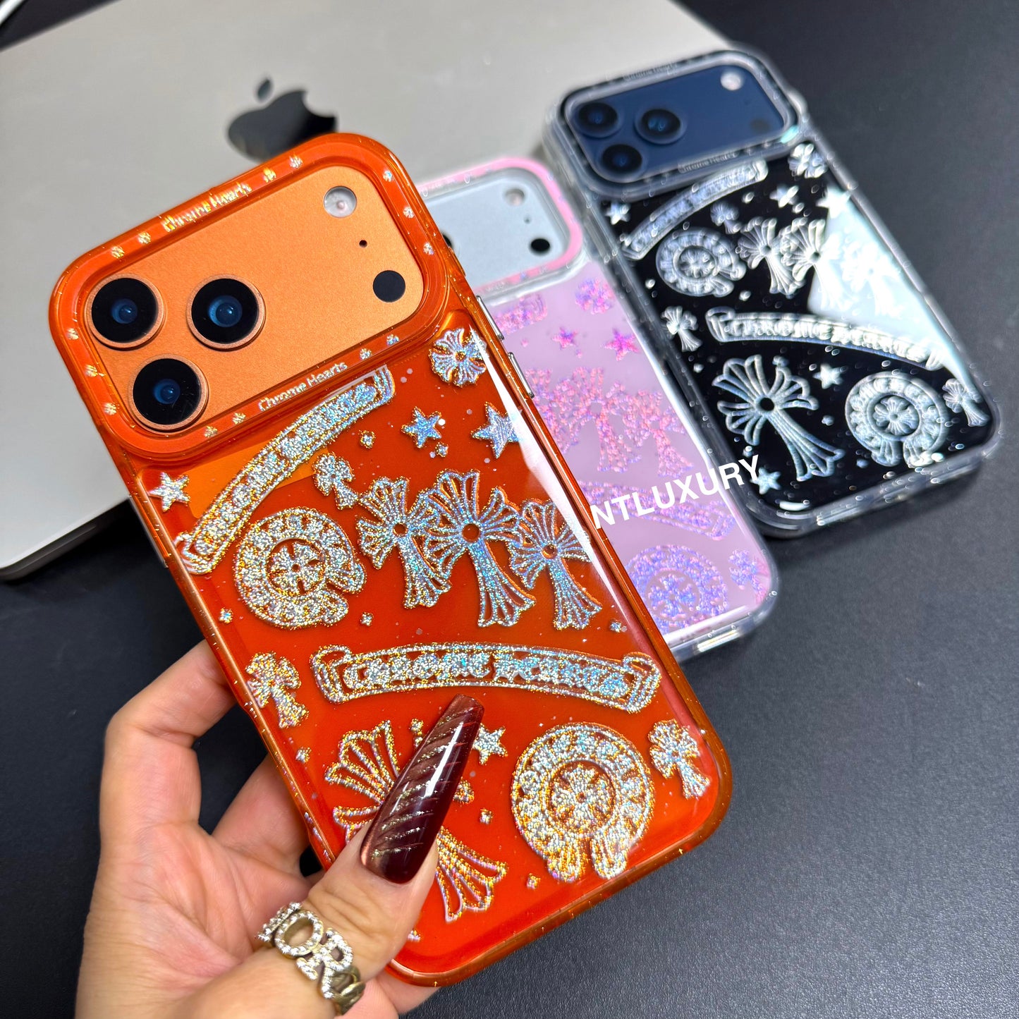 Cute Chrome Design Phone Case with Strap