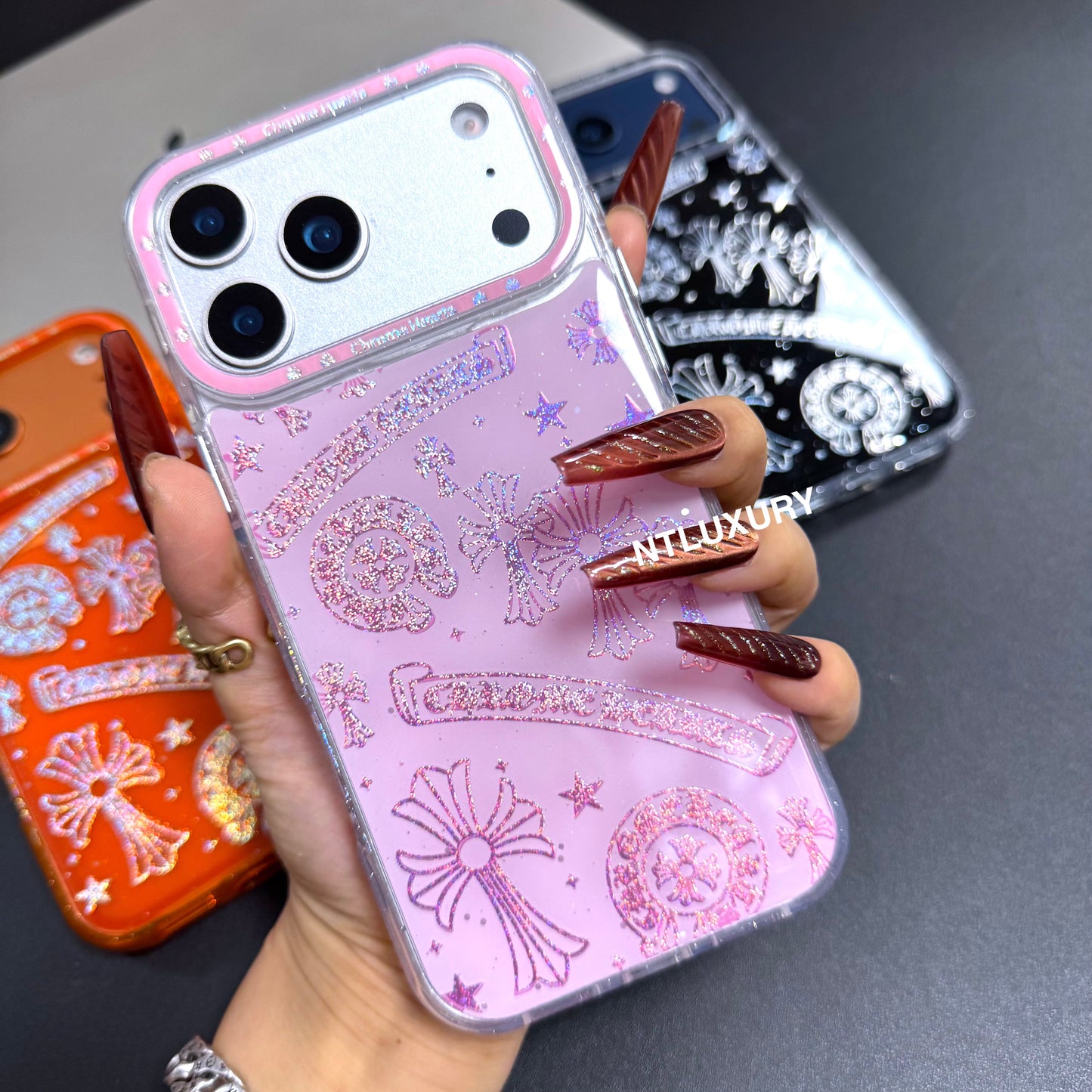 Cute Chrome Design Phone Case with Strap