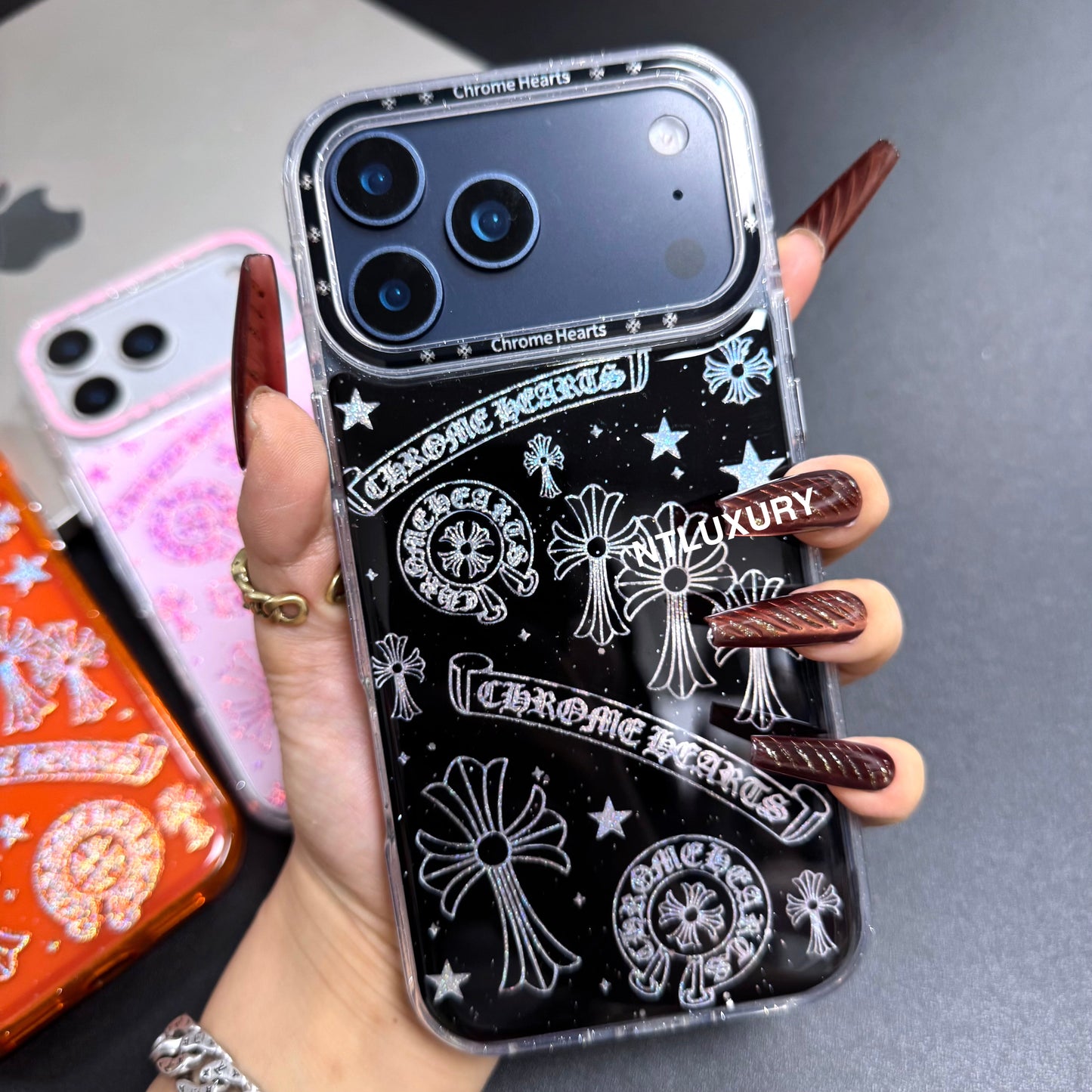 Cute Chrome Design Phone Case with Strap