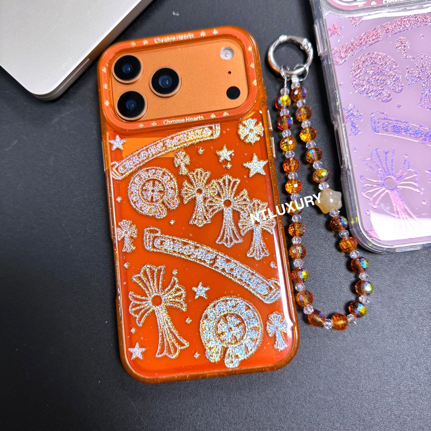 Cute Chrome Design Phone Case with Strap