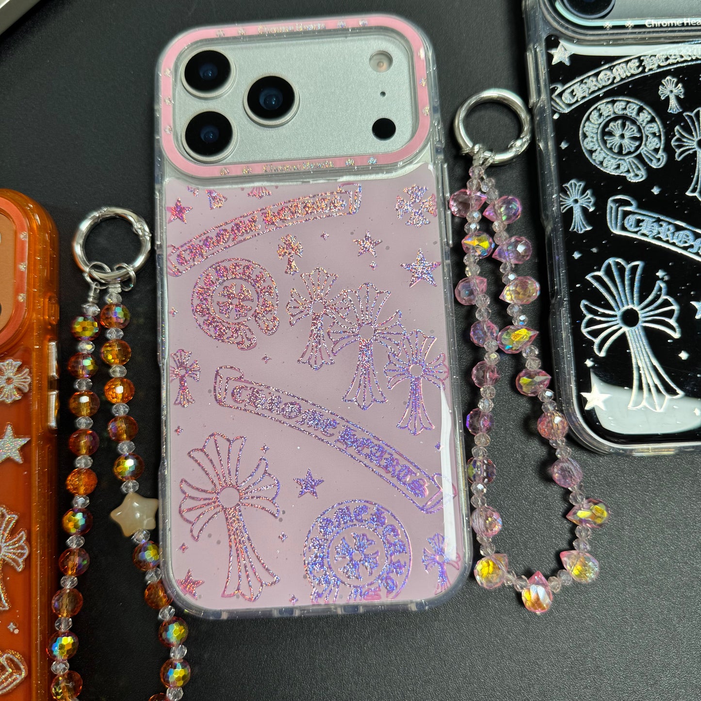 Cute Chrome Design Phone Case with Strap