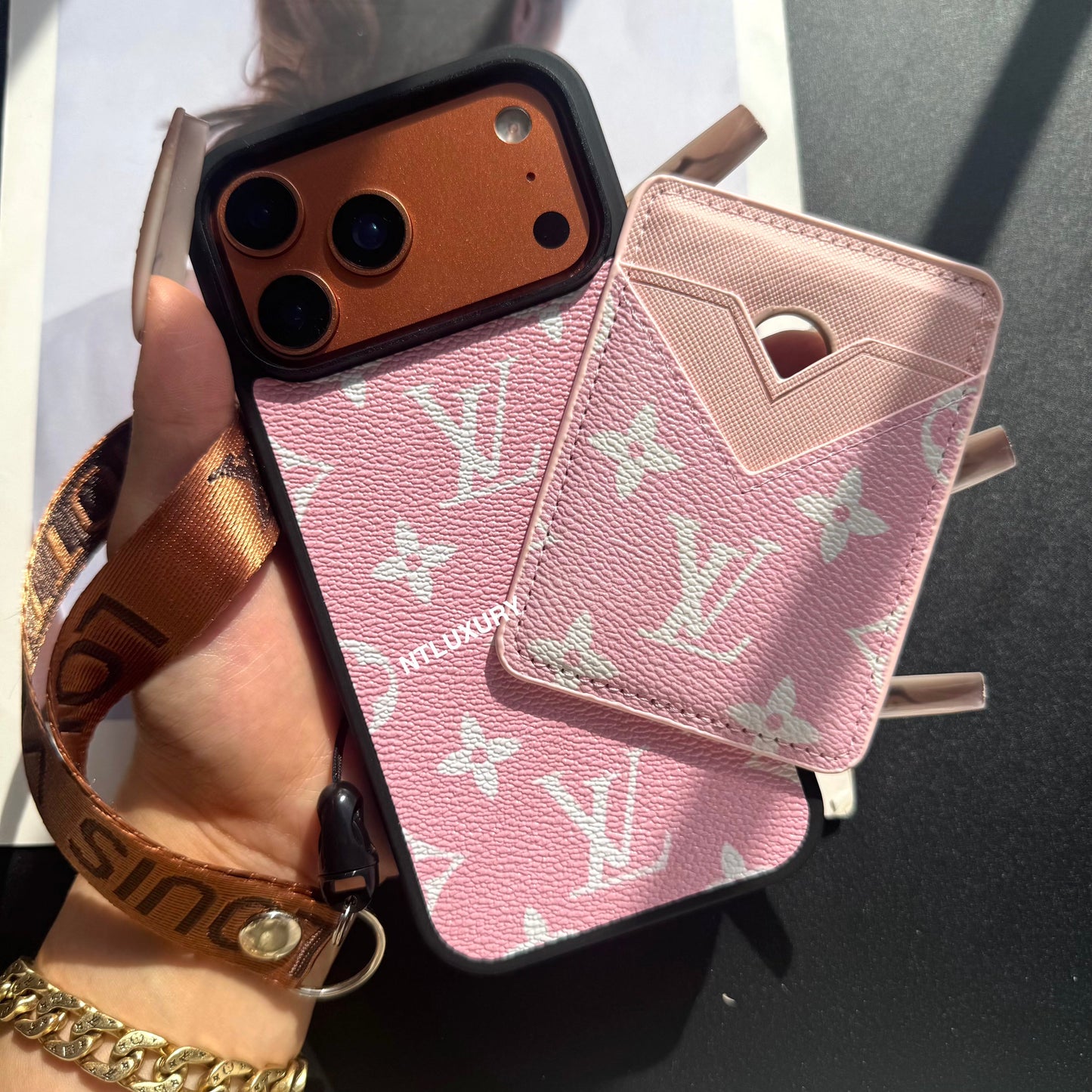 Magsafe Case with Magsafe Pocket 3 Set With Strap (Black & Pink)