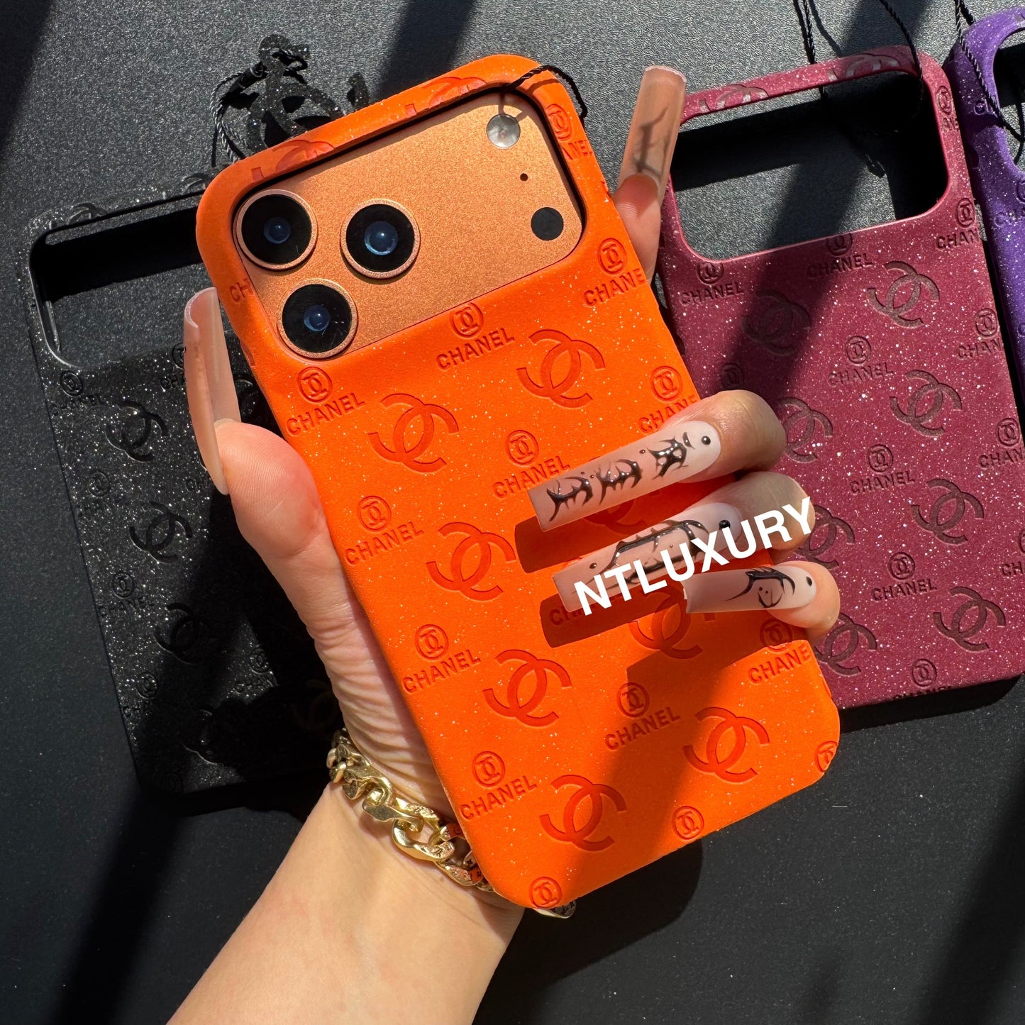 Glitter Leather CC Love Girl Phone Case