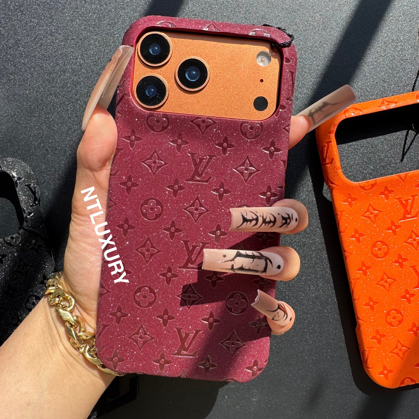 Glitter Leather Little Love Girl Phone Case