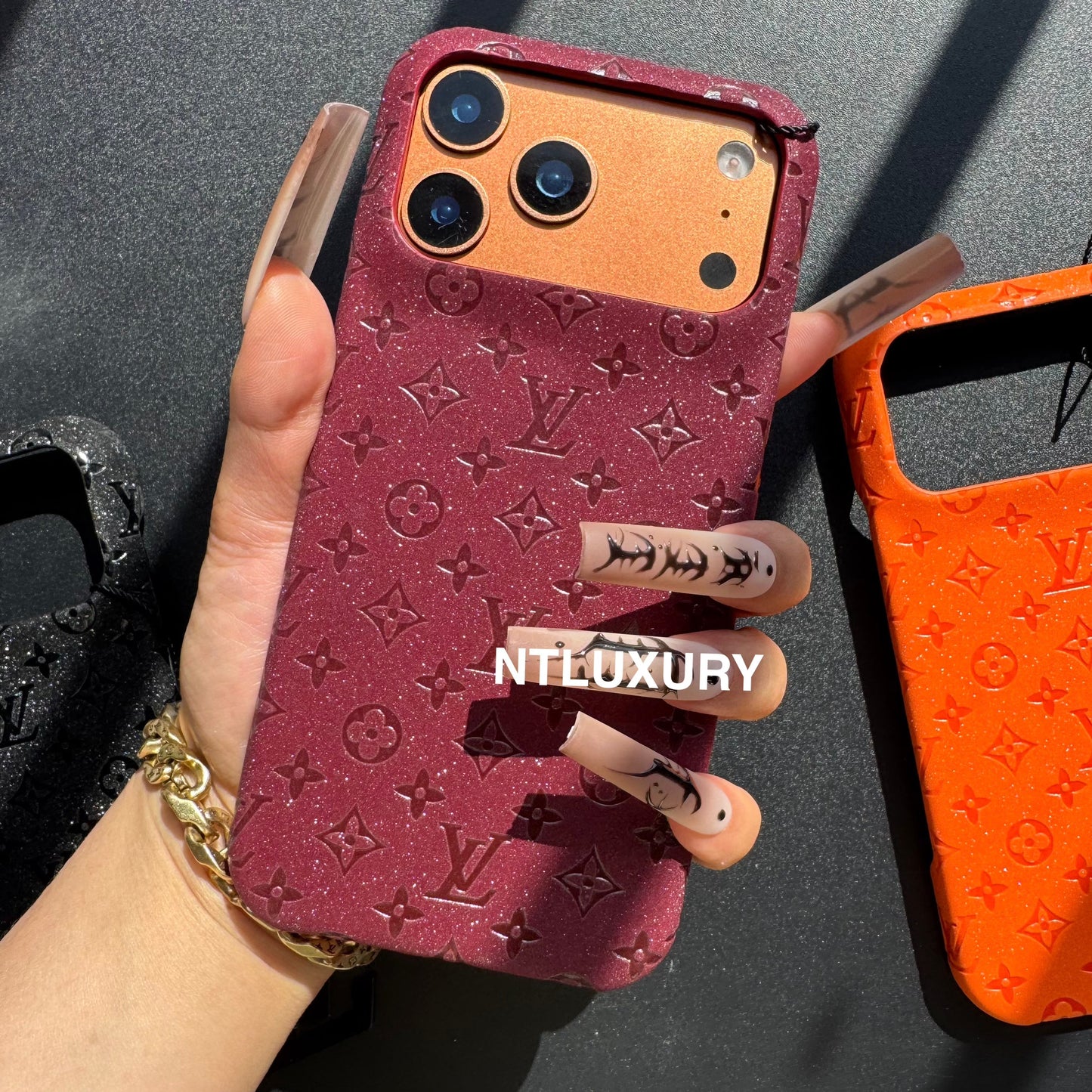 Glitter Leather Little Love Girl Phone Case