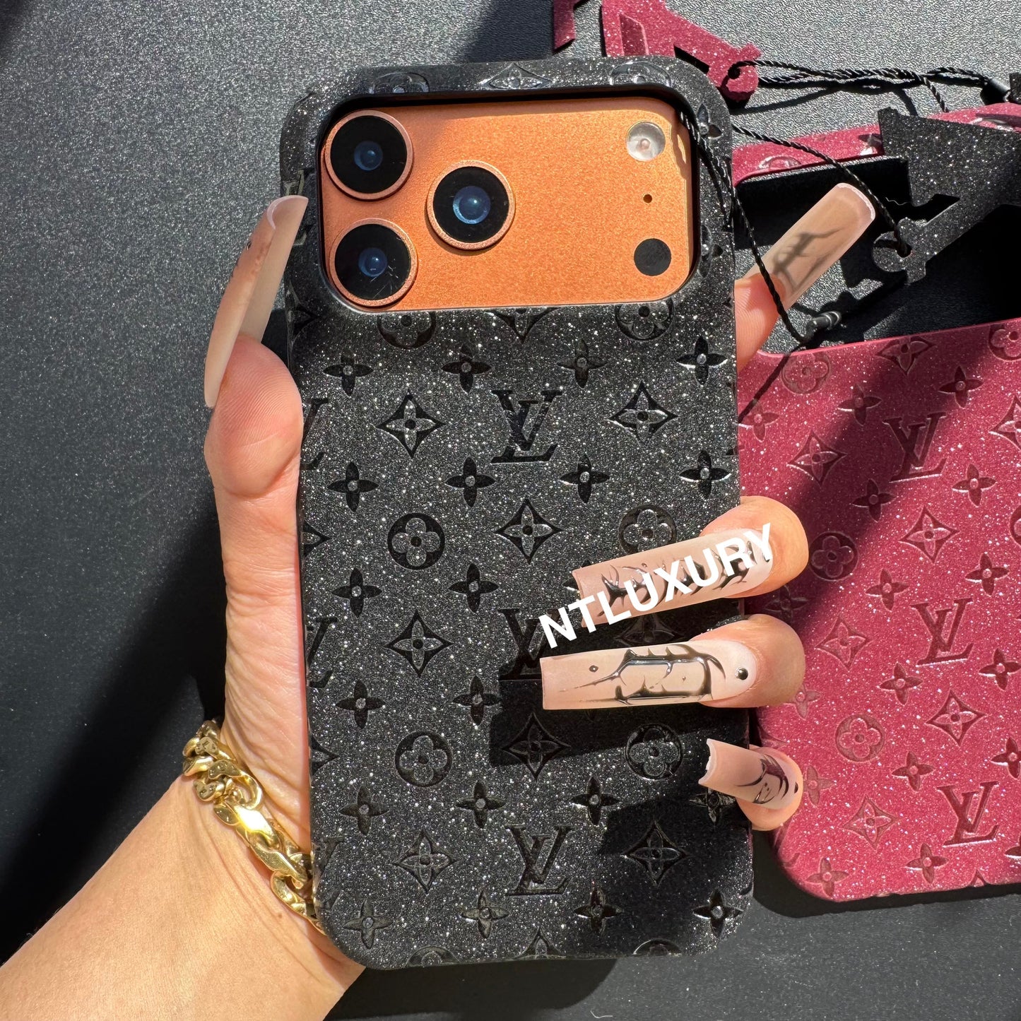 Glitter Leather Little Love Girl Phone Case