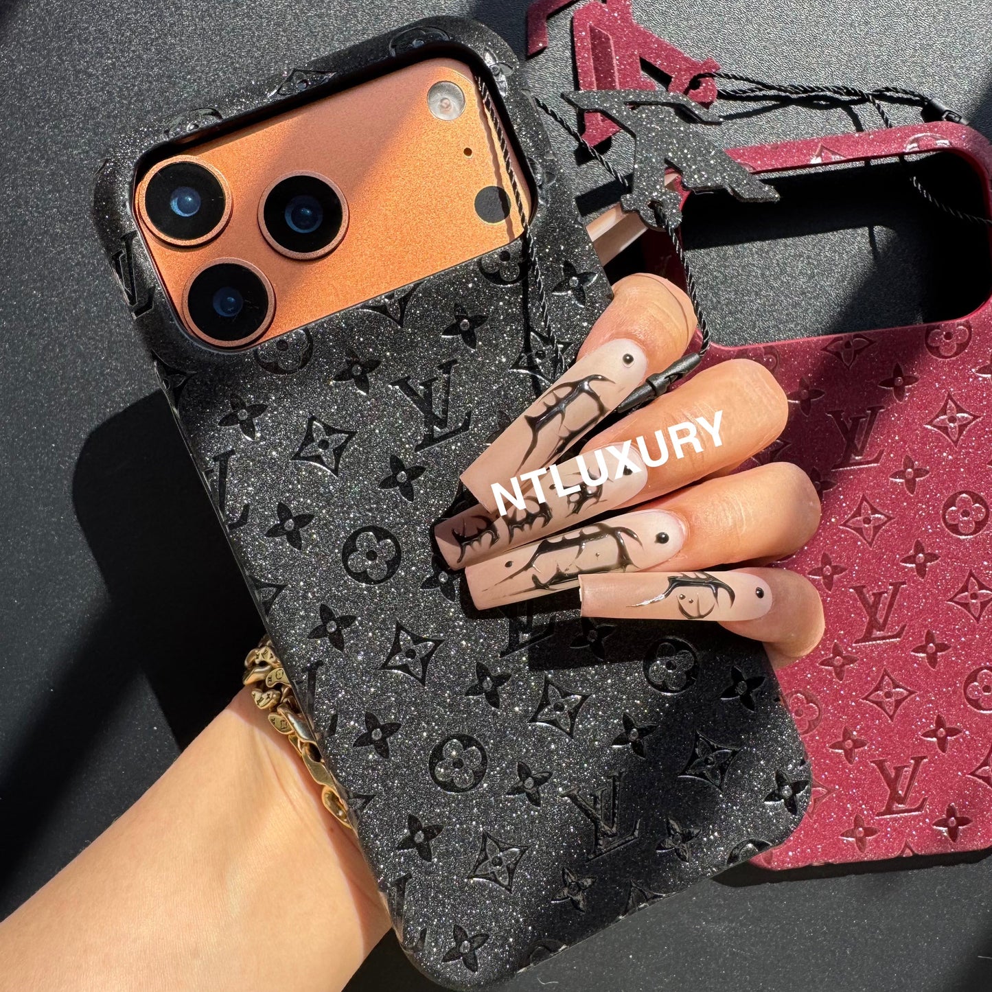 Glitter Leather Little Love Girl Phone Case