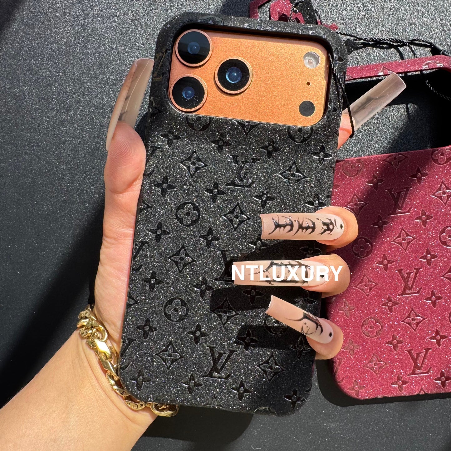 Glitter Leather Little Love Girl Phone Case