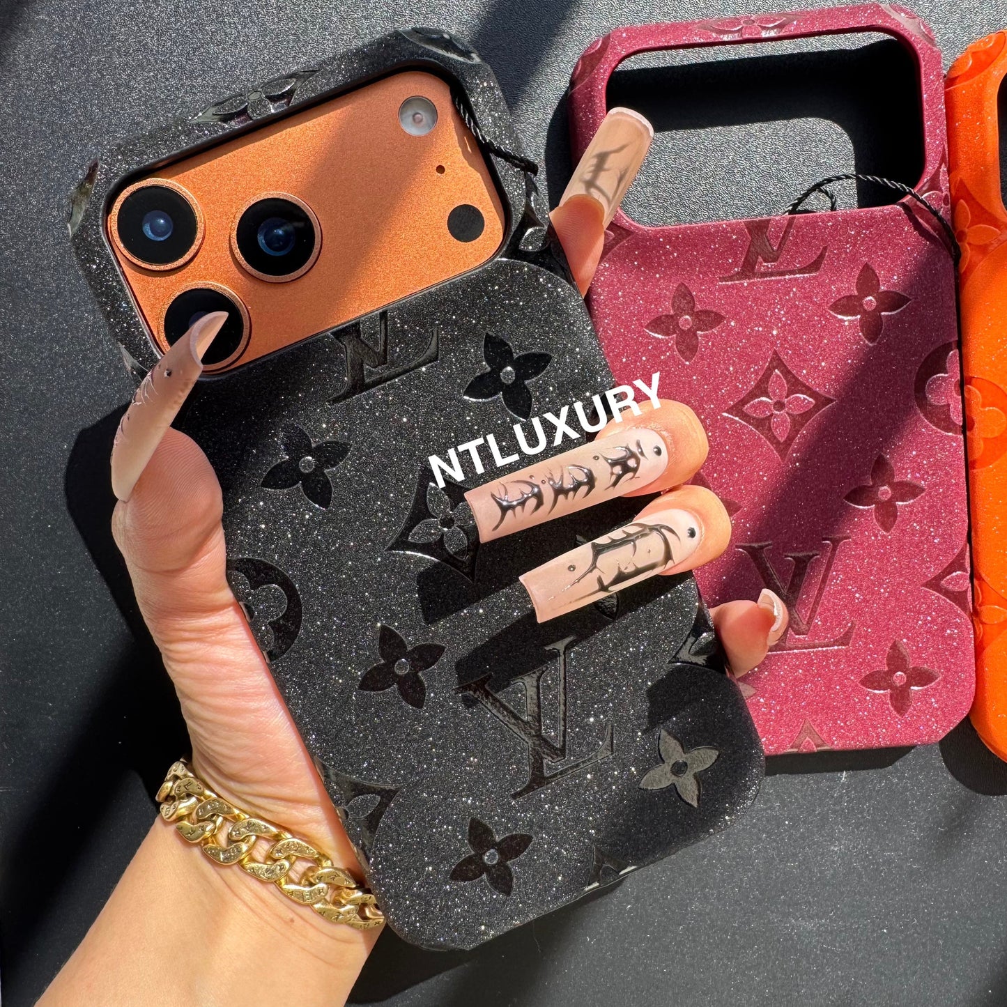 Glitter Leather Love Girl Phone Case