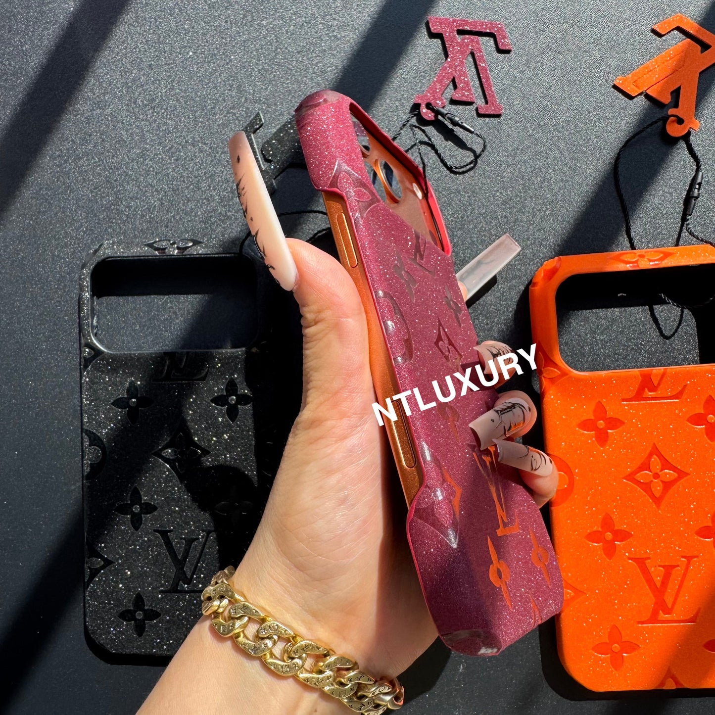 Glitter Leather Love Girl Phone Case