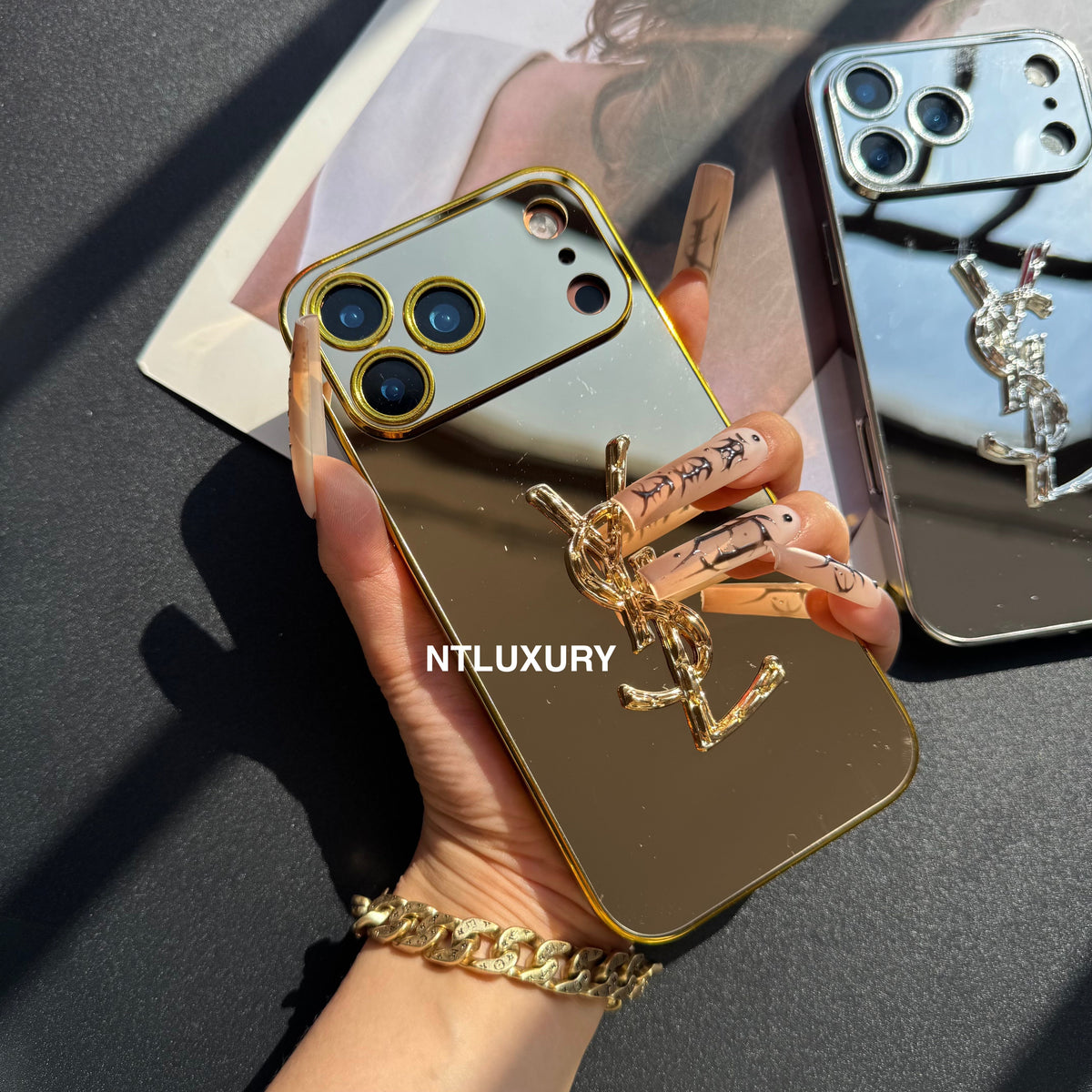 Coque de téléphone à paillettes "Yes Girl" avec miroir