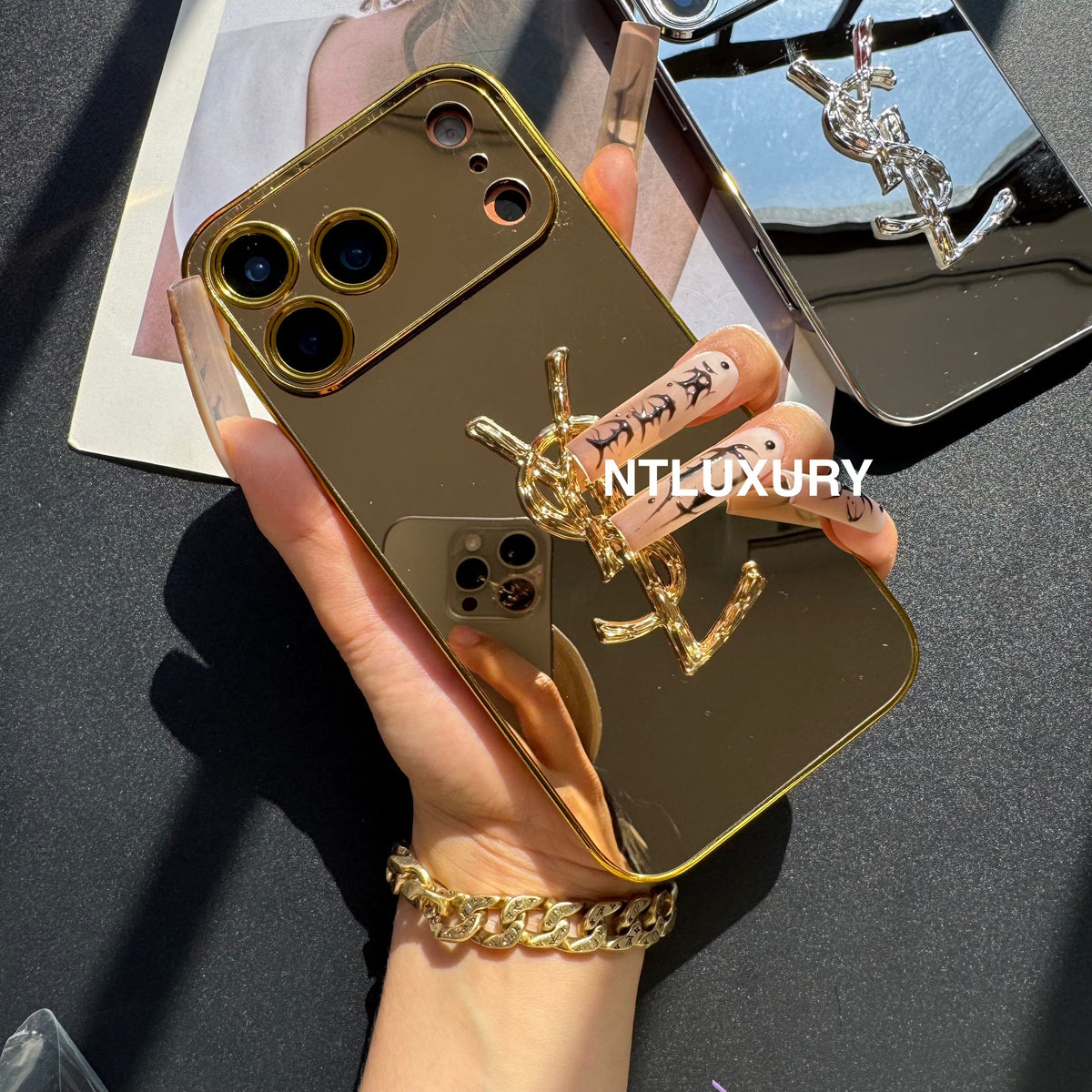 Coque de téléphone à paillettes "Yes Girl" avec miroir