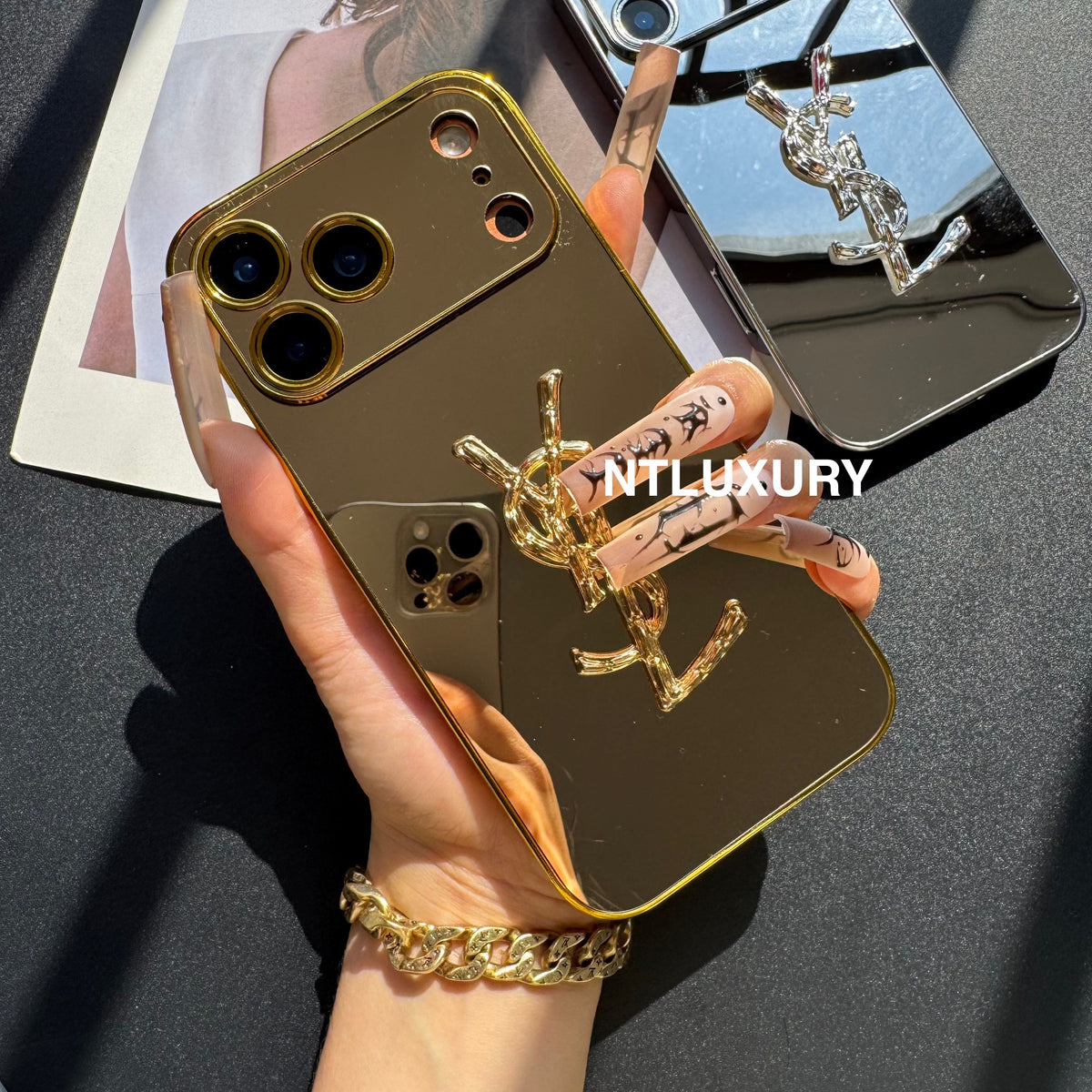 Coque de téléphone à paillettes "Yes Girl" avec miroir