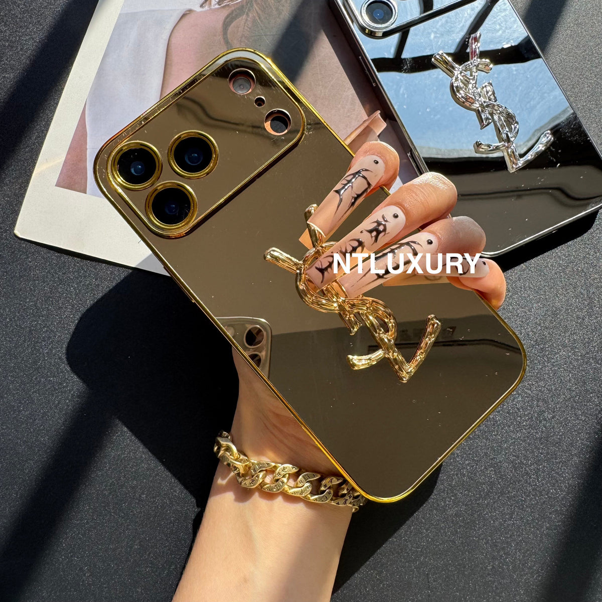 Coque de téléphone à paillettes "Yes Girl" avec miroir
