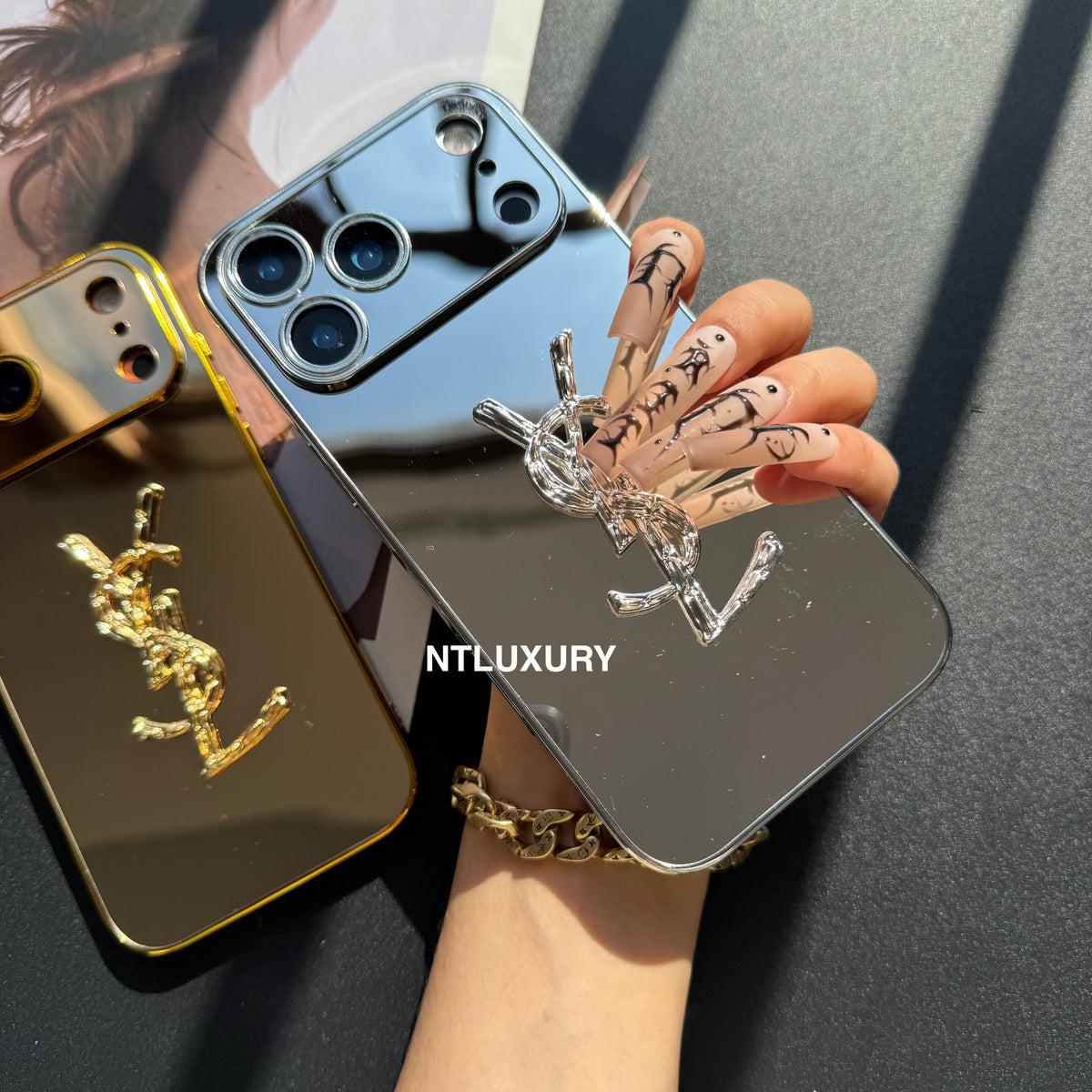 Coque de téléphone à paillettes "Yes Girl" avec miroir