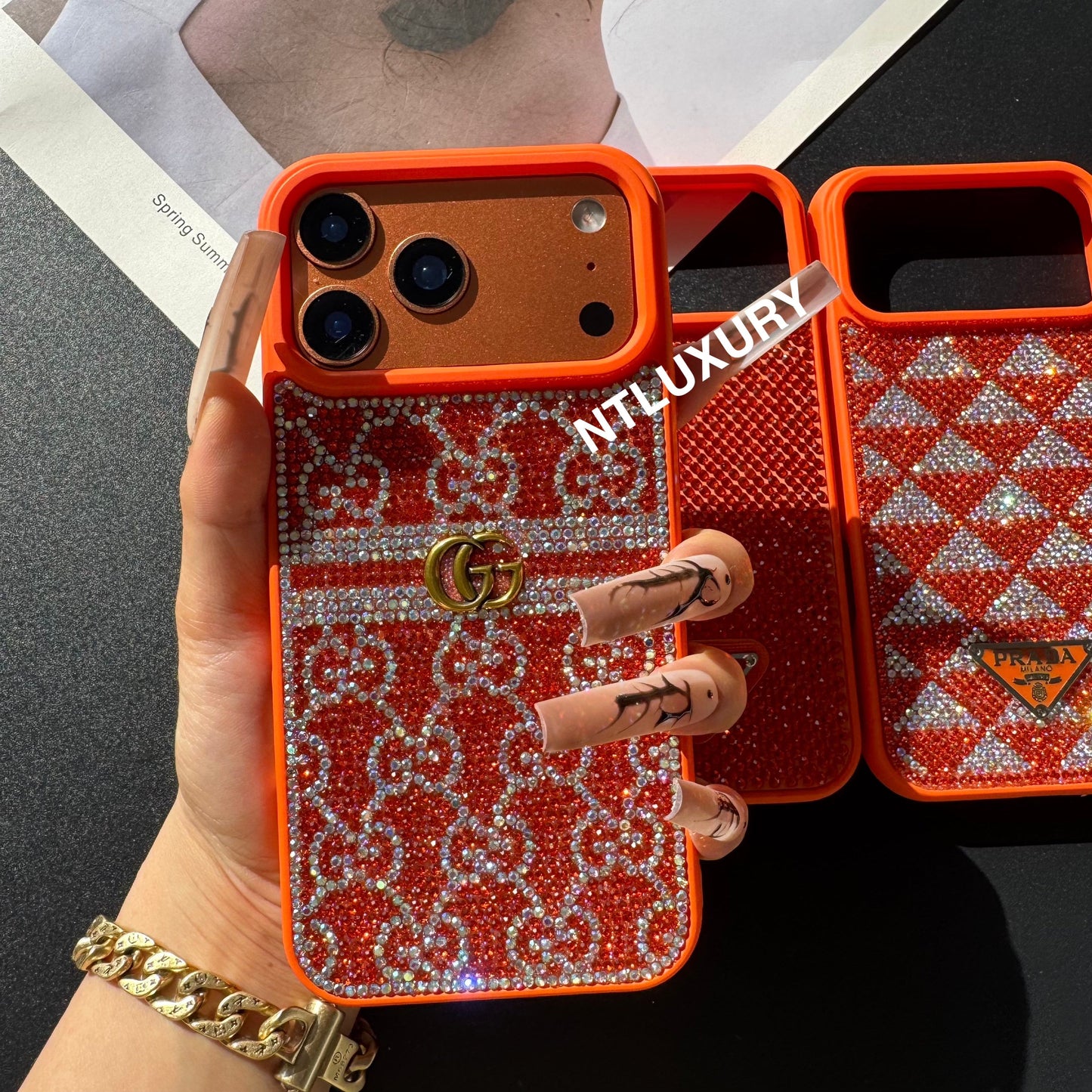 Orange Glitter Fashion Girl Phone Case