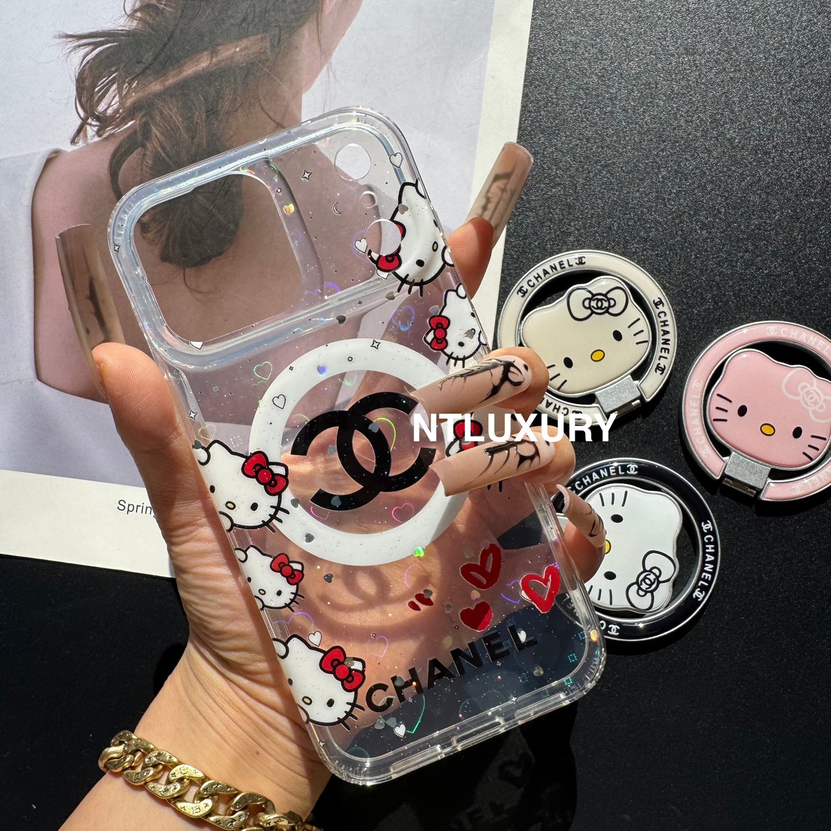 Mignon Coque de téléphone MagSafe avec support motif chat