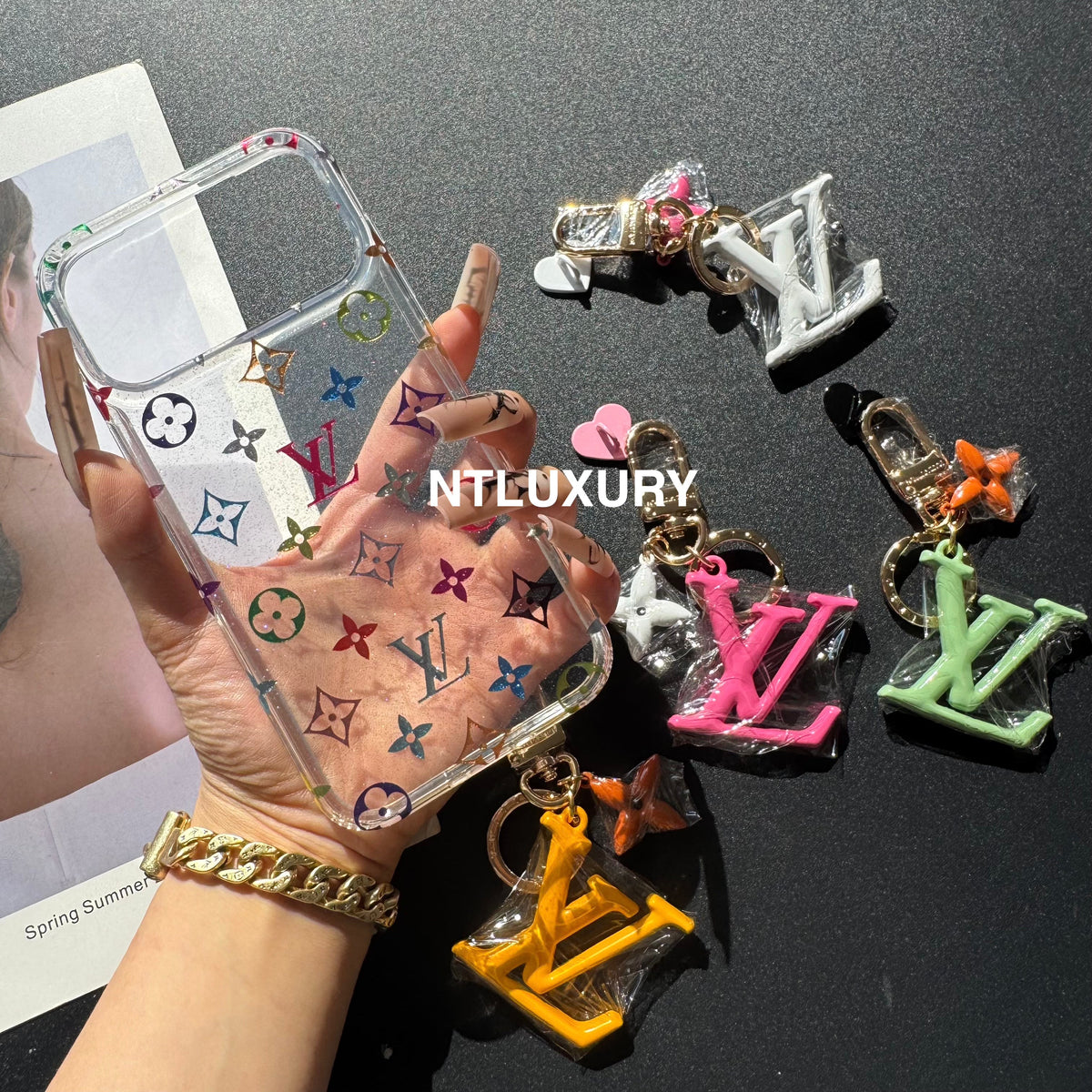 Transparente Handyhülle „Schleierkraut Liebe“ mit Anhänger