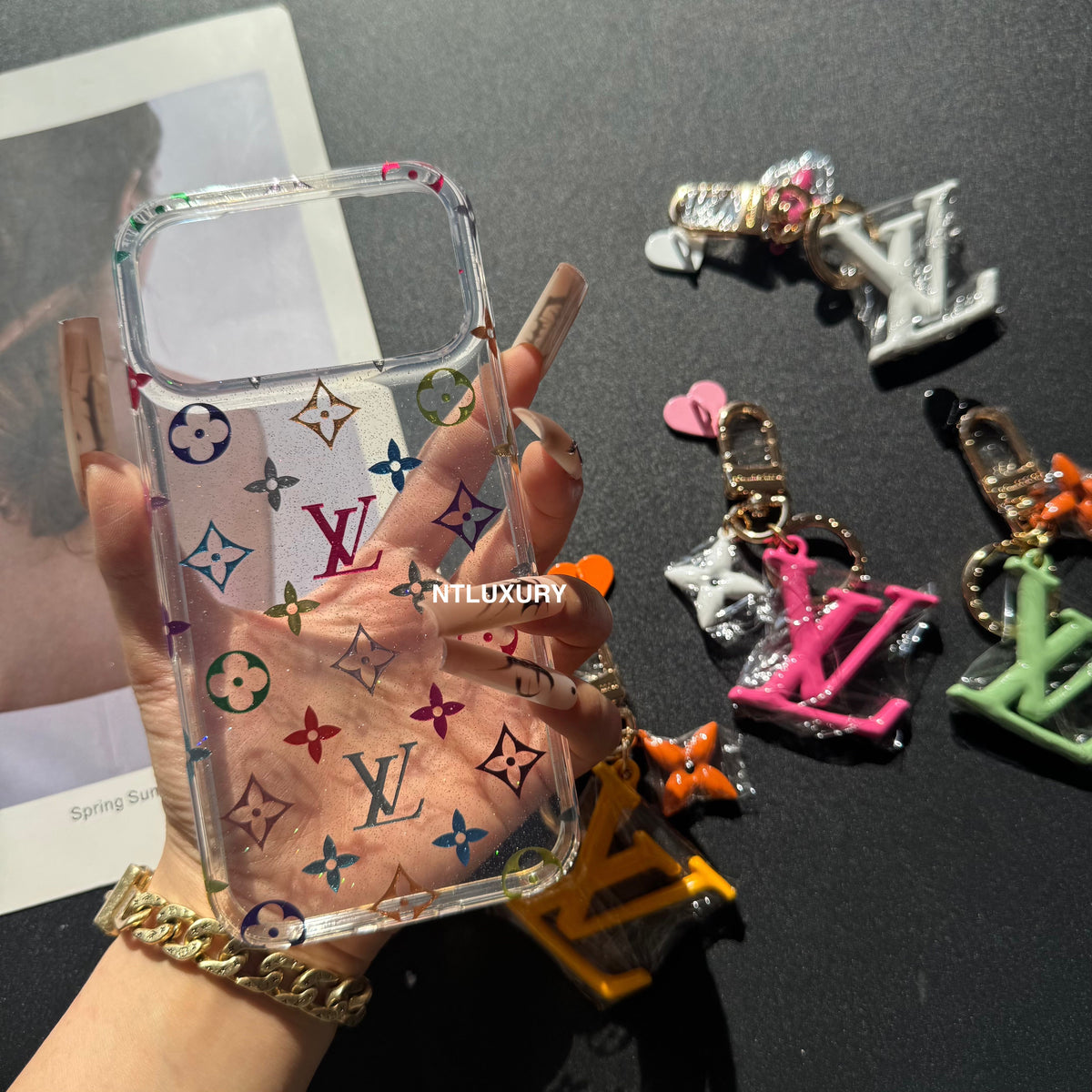 Transparente Handyhülle „Schleierkraut Liebe“ mit Anhänger