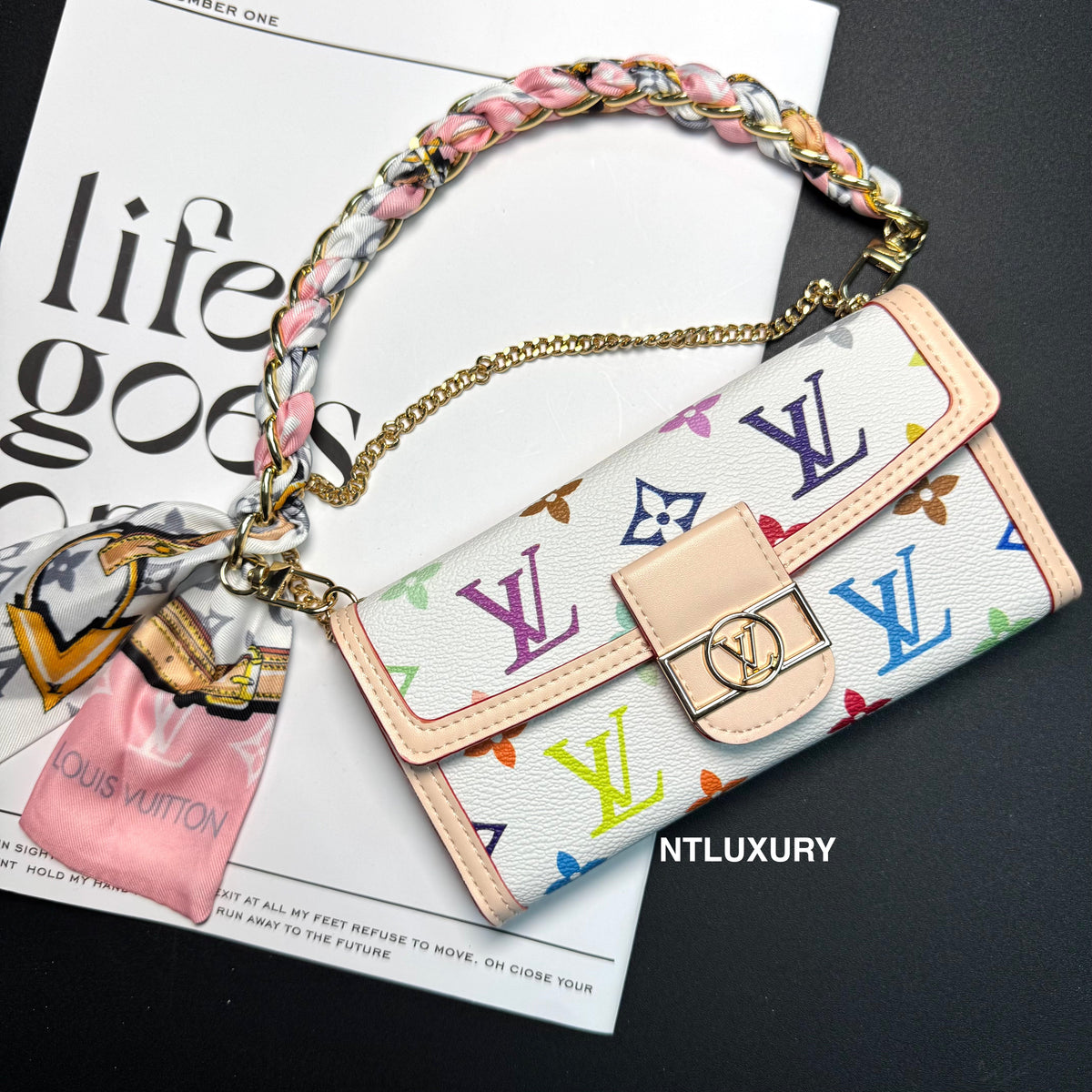 Dophine Girl Wallet Design Phone Case with Scarf Chain (12 Colors)
