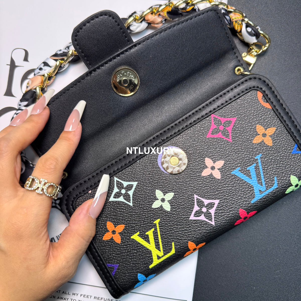 Dophine Girl Wallet Design Phone Case with Scarf Chain (12 Colors)