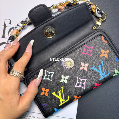 Dophine Girl Wallet Design Phone Case with Scarf Chain (12 Colors)