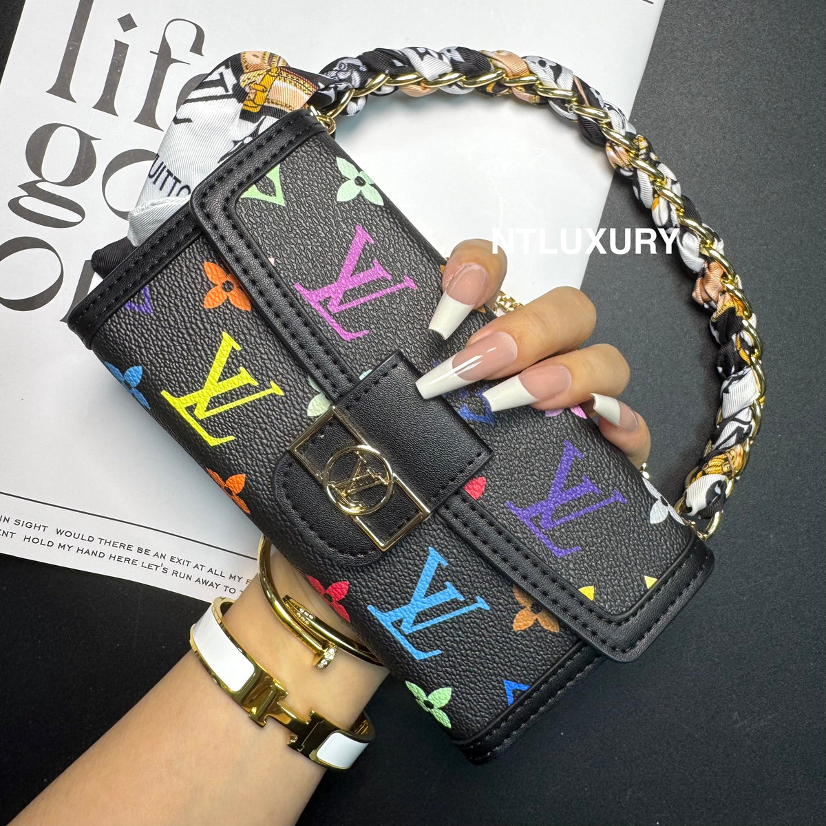 Dophine Girl Wallet Design Phone Case with Scarf Chain (12 Colors)