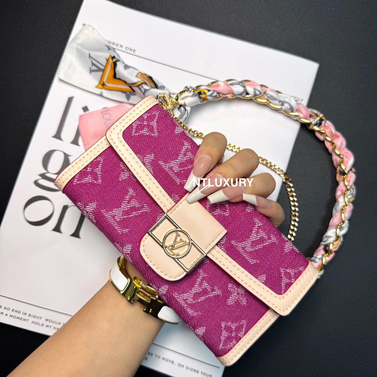 Dophine Girl Wallet Design Phone Case with Scarf Chain (12 Colors)