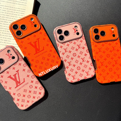 Funda para teléfono con diseño de corazón y purpurina naranja