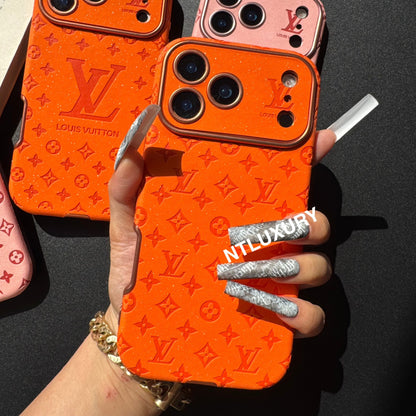 Funda para teléfono con diseño de corazón y purpurina naranja