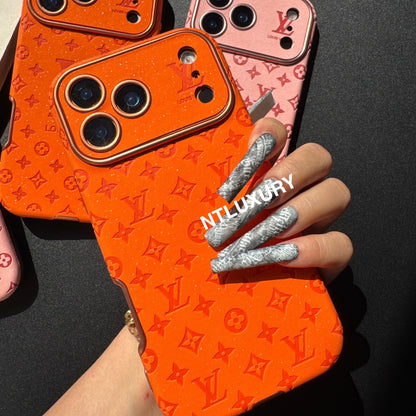 Funda para teléfono con diseño de corazón y purpurina naranja
