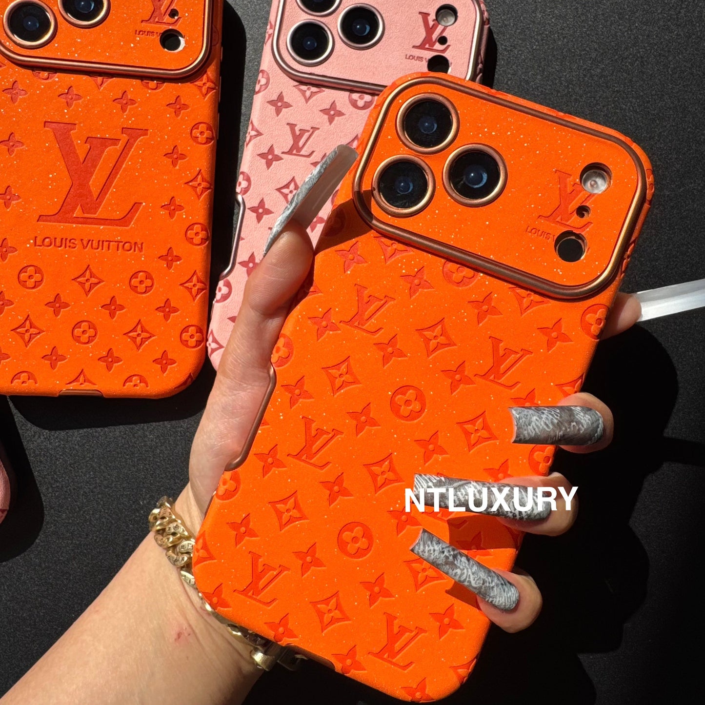 Orange Glitter Design Love Phone Case