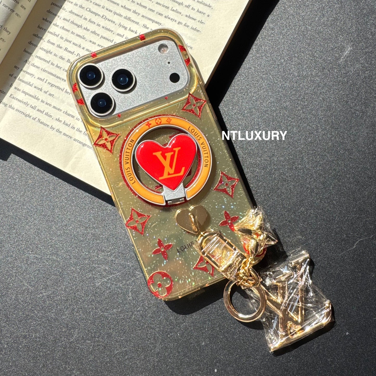 Orange & Red Gliiter Love Phone Case with Magsafe Holder & Pendant (3 Set)