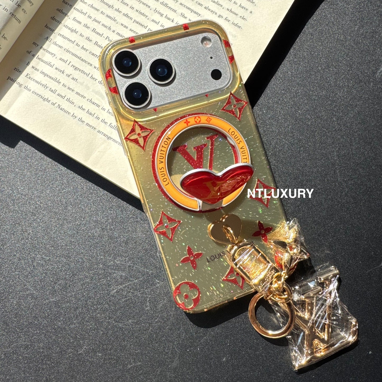 Orange & Red Gliiter Love Phone Case with Magsafe Holder & Pendant (3 Set)