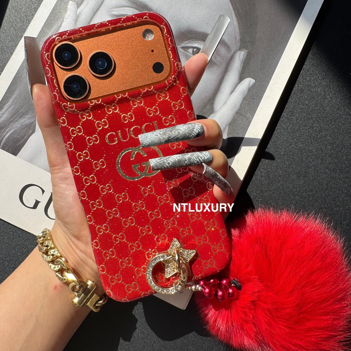 Red Design With Gold Letter & Furry Ball