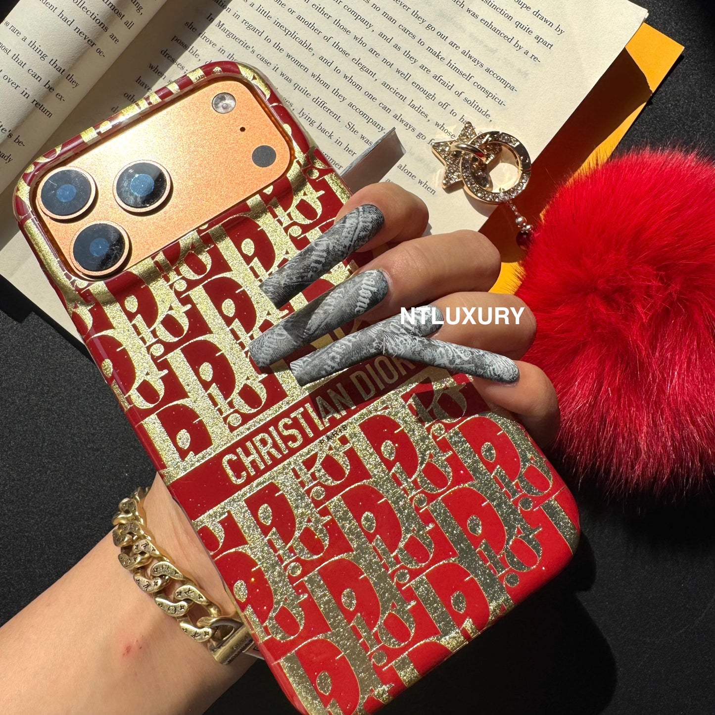 Red Design With Gold Letter & Furry Ball