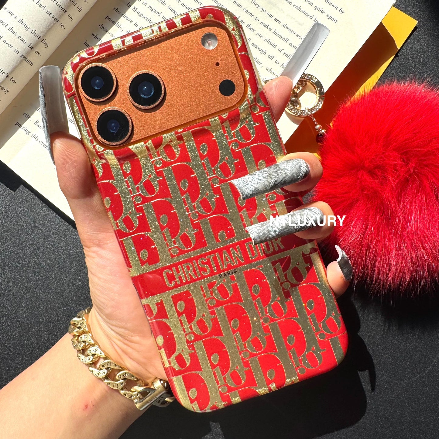 Red Design With Gold Letter & Furry Ball