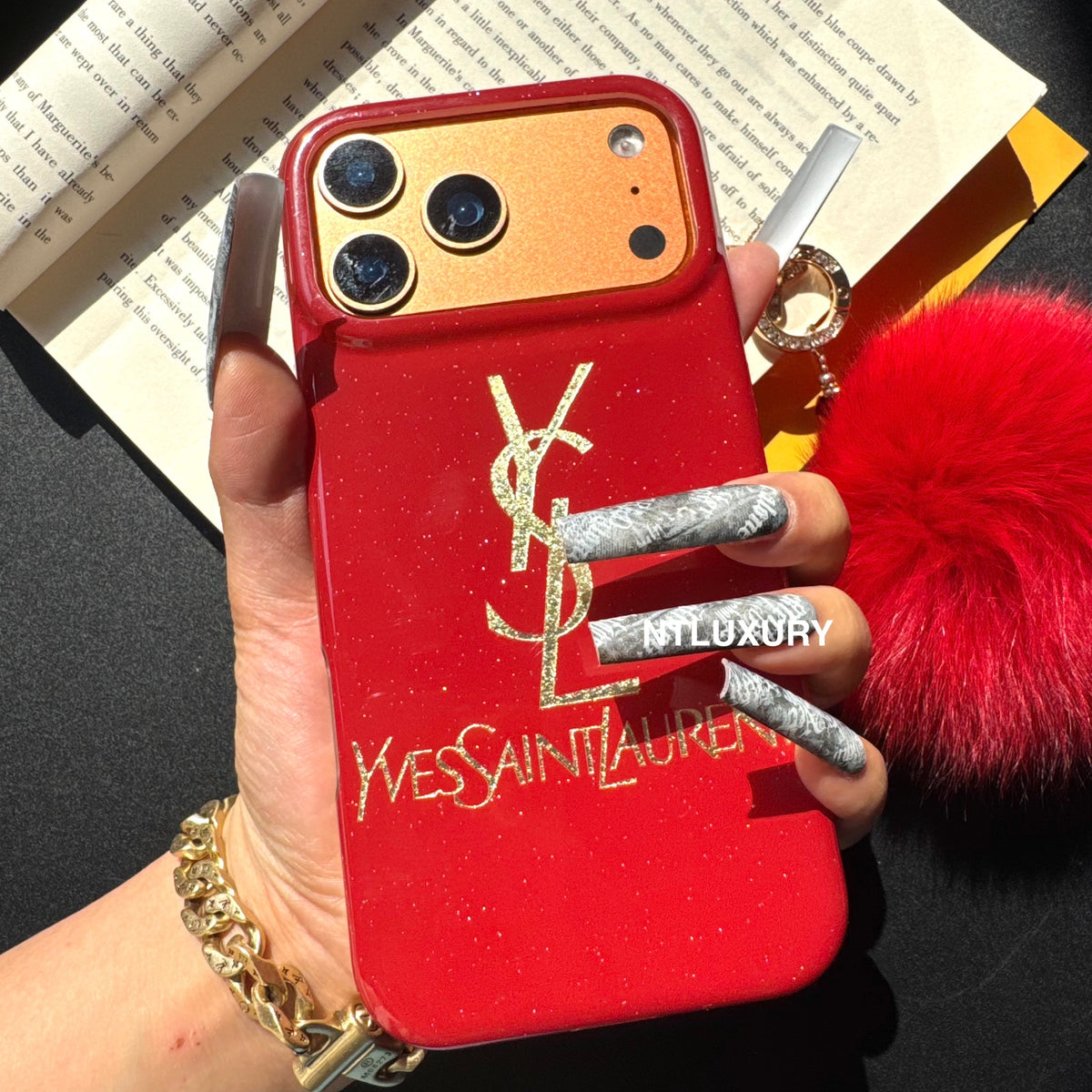 Red Design With Gold Letter & Furry Ball
