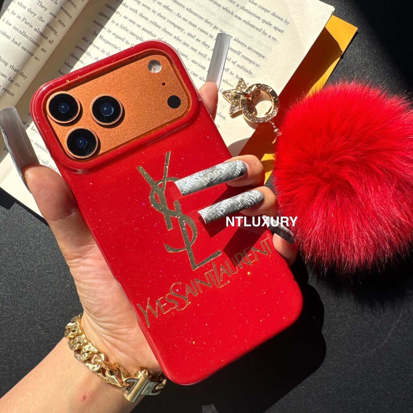 Red Design With Gold Letter & Furry Ball