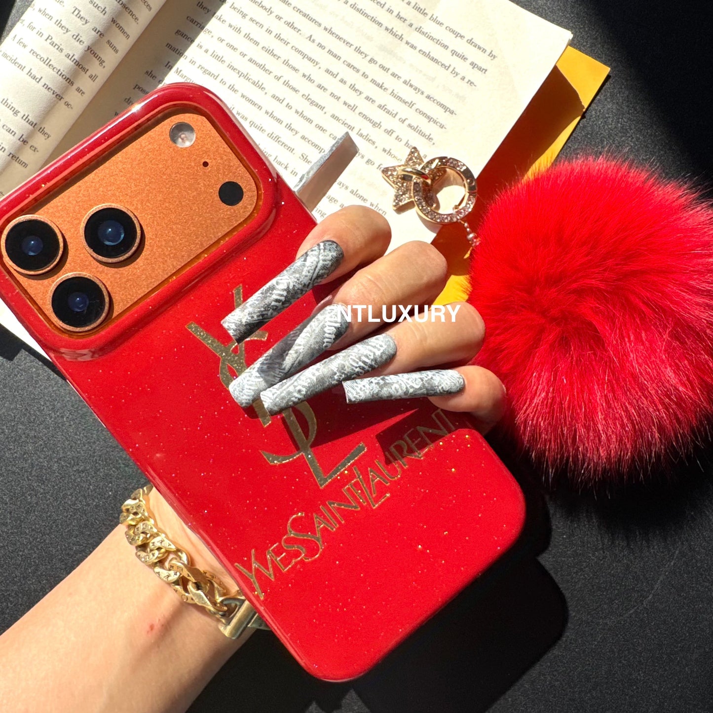 Red Design With Gold Letter & Furry Ball