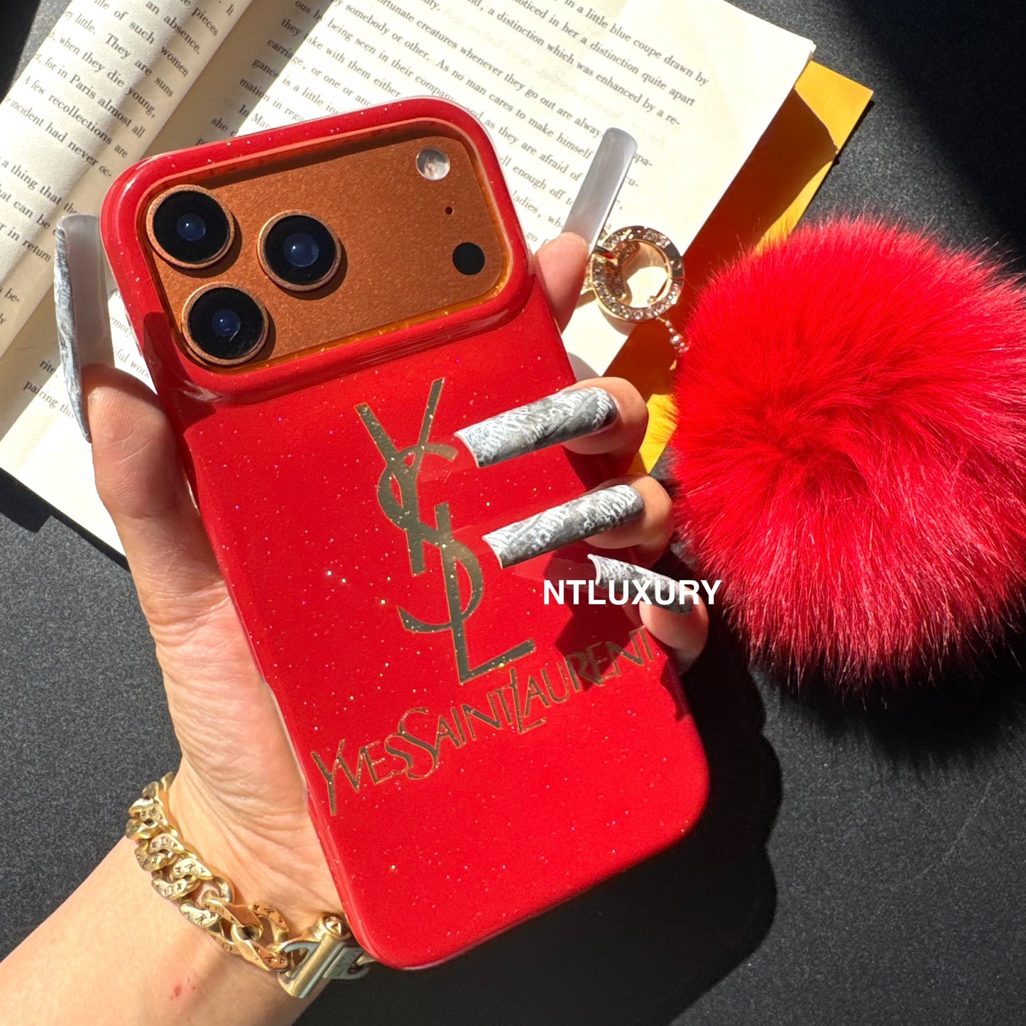 Red Design With Gold Letter & Furry Ball