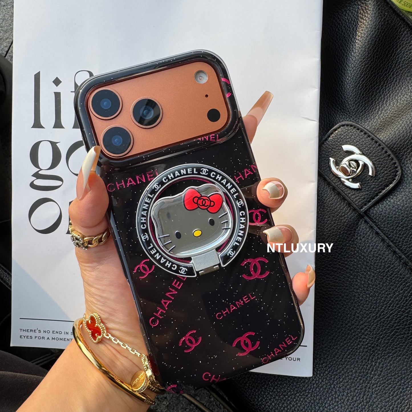 Black Pink CC Magsafe Phone Case with Cat Holder