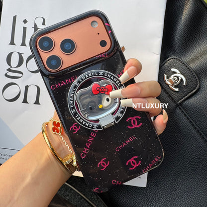Funda MagSafe para teléfono CC rosa y negra con soporte para gatos