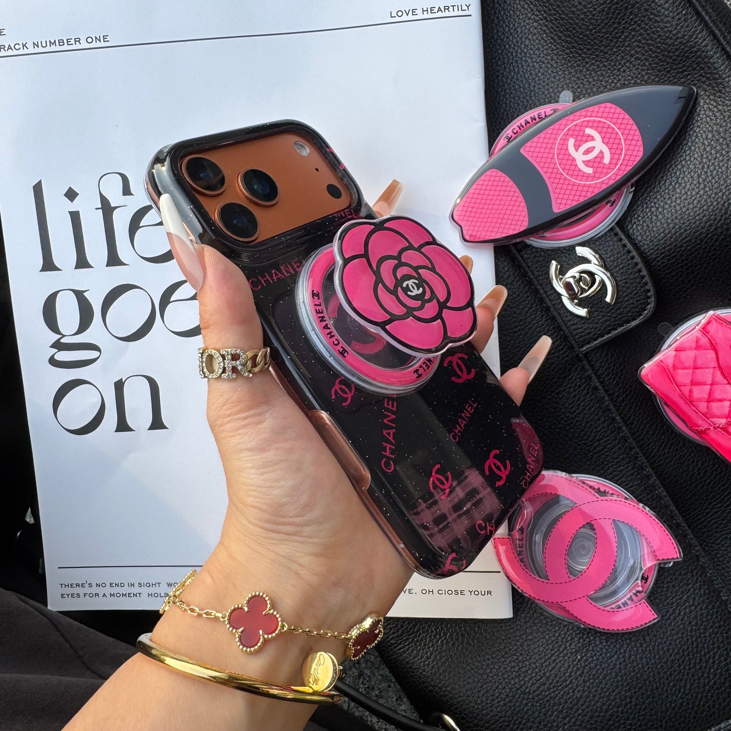 Black Pink CC Magsafe Phone Case with Cute Holder