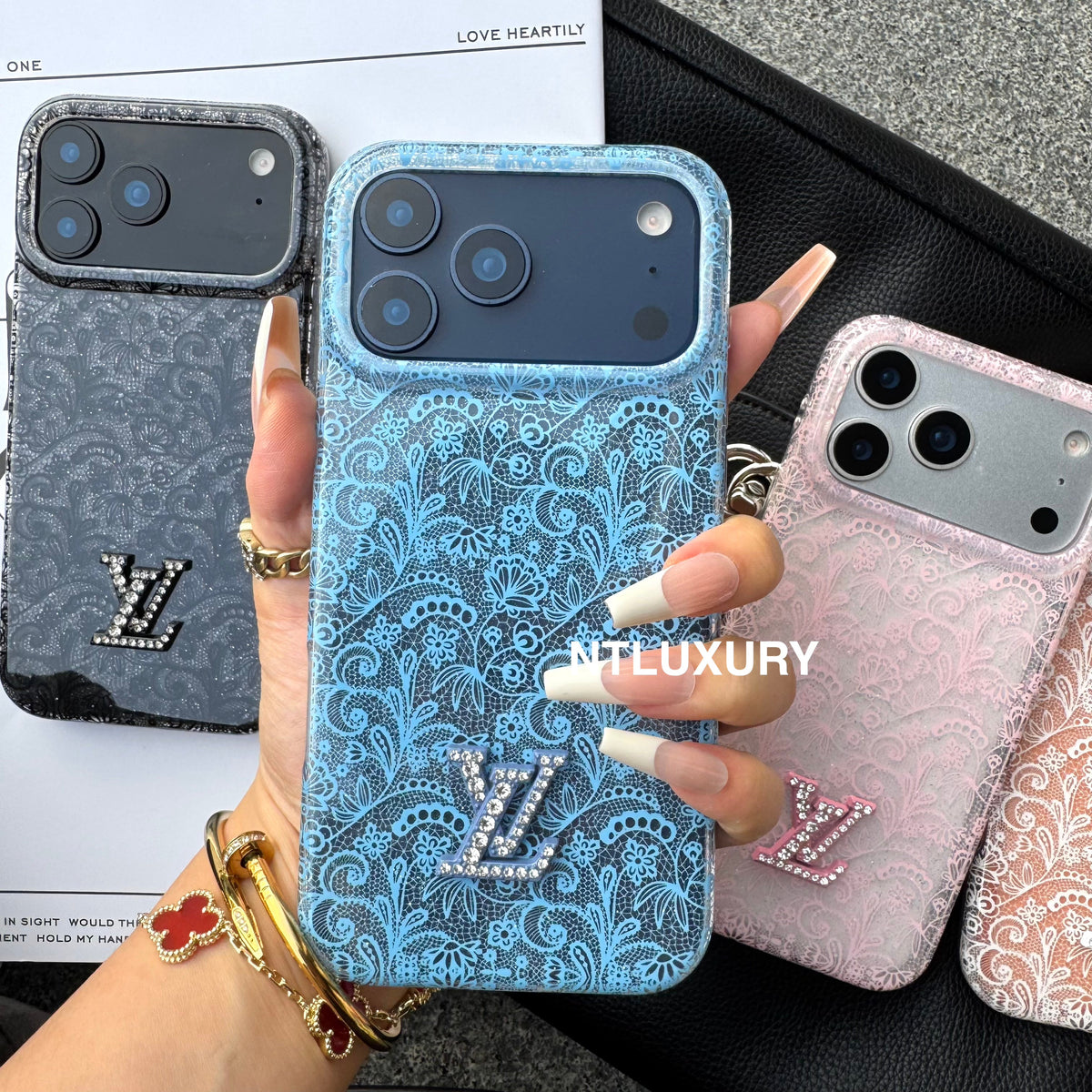 Colorful Transparent Lace Love Phone Case