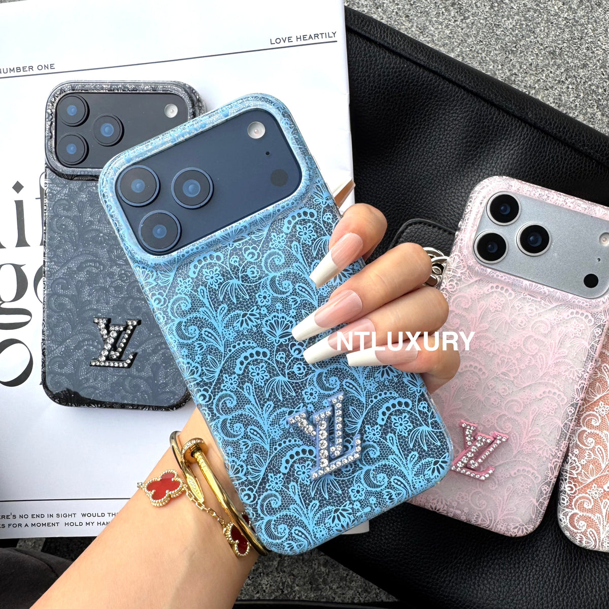 Colorful Transparent Lace Love Phone Case