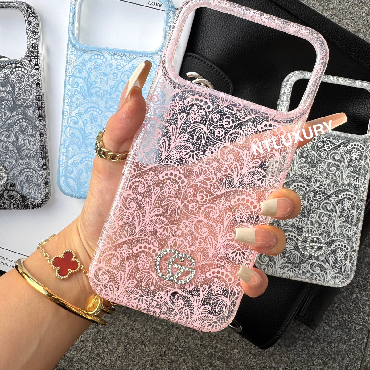 Colorful Transparent Lace GG Phone Case