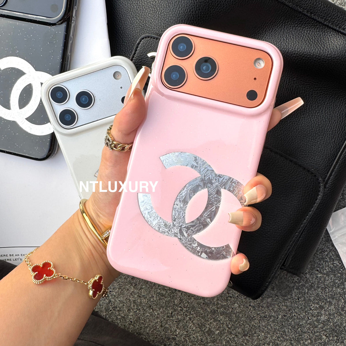 Asymmetric Design Glitter CC Phone Case