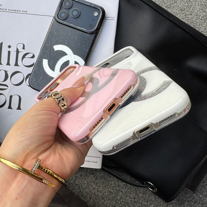 Funda para Teléfono CC Asimétrica con Purpurina y Cadena de Encaje
